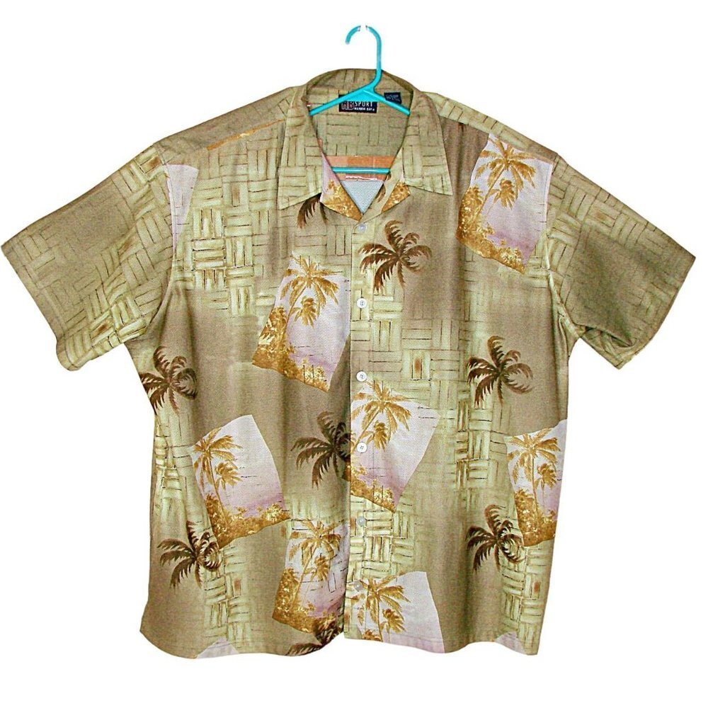 Mens Harbor Bay HB Sport Island Palm Tree Short Sleeve Button Front Shirt Sz 4X